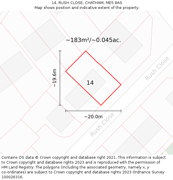 14, RUSH CLOSE, CHATHAM, ME5 8AS: Plot and title map