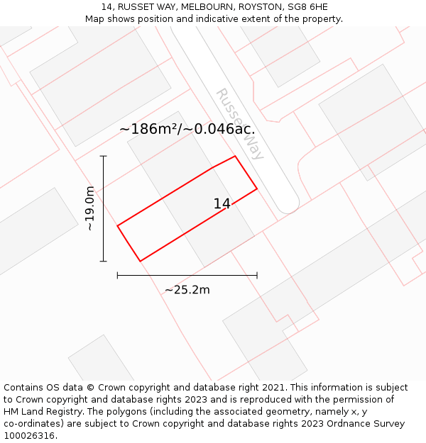 14, RUSSET WAY, MELBOURN, ROYSTON, SG8 6HE: Plot and title map