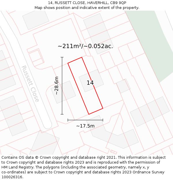 14, RUSSETT CLOSE, HAVERHILL, CB9 9QP: Plot and title map