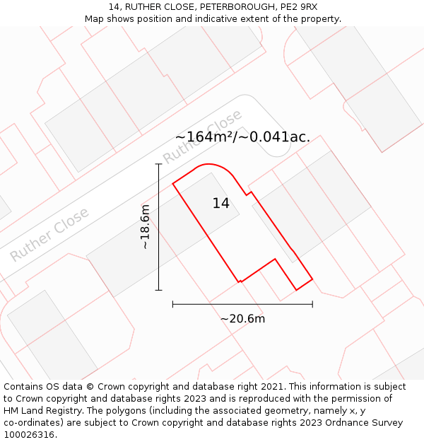 14, RUTHER CLOSE, PETERBOROUGH, PE2 9RX: Plot and title map