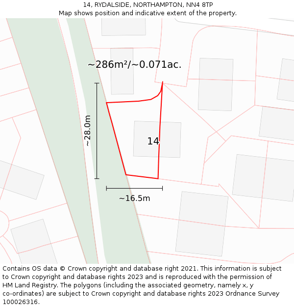 14, RYDALSIDE, NORTHAMPTON, NN4 8TP: Plot and title map
