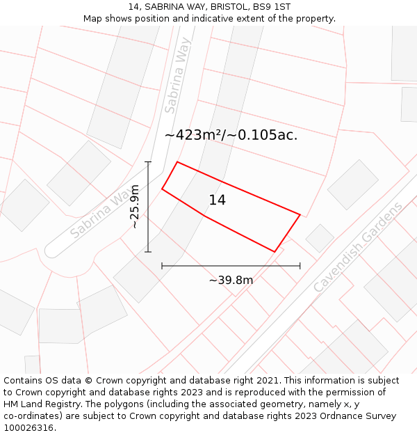 14, SABRINA WAY, BRISTOL, BS9 1ST: Plot and title map