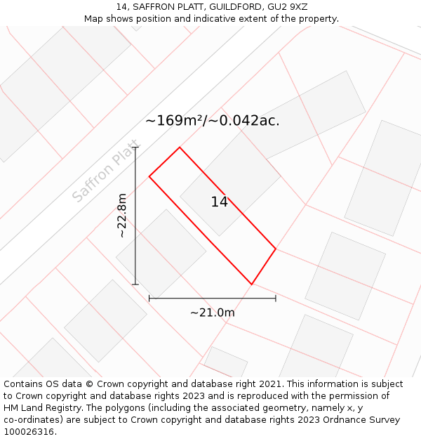 14, SAFFRON PLATT, GUILDFORD, GU2 9XZ: Plot and title map
