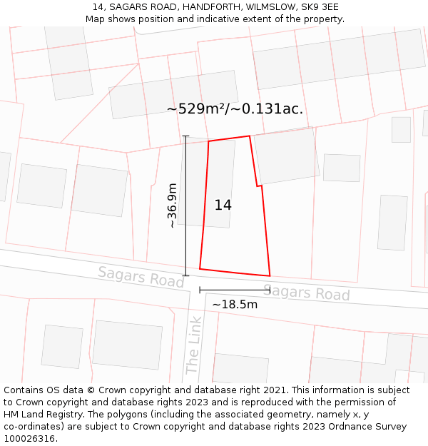 14, SAGARS ROAD, HANDFORTH, WILMSLOW, SK9 3EE: Plot and title map