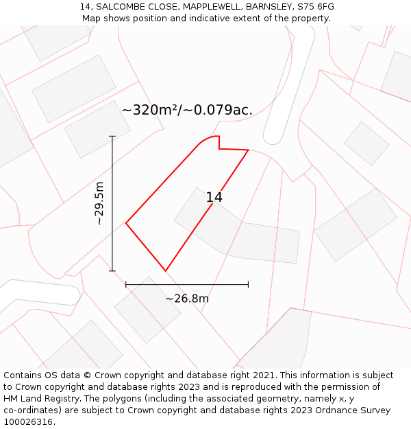 14, SALCOMBE CLOSE, MAPPLEWELL, BARNSLEY, S75 6FG: Plot and title map