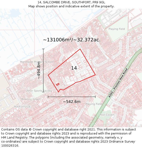 14, SALCOMBE DRIVE, SOUTHPORT, PR9 9GL: Plot and title map