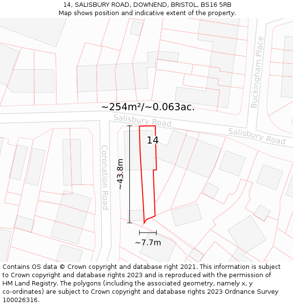 14, SALISBURY ROAD, DOWNEND, BRISTOL, BS16 5RB: Plot and title map