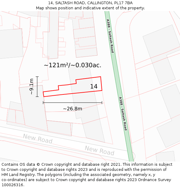 14, SALTASH ROAD, CALLINGTON, PL17 7BA: Plot and title map