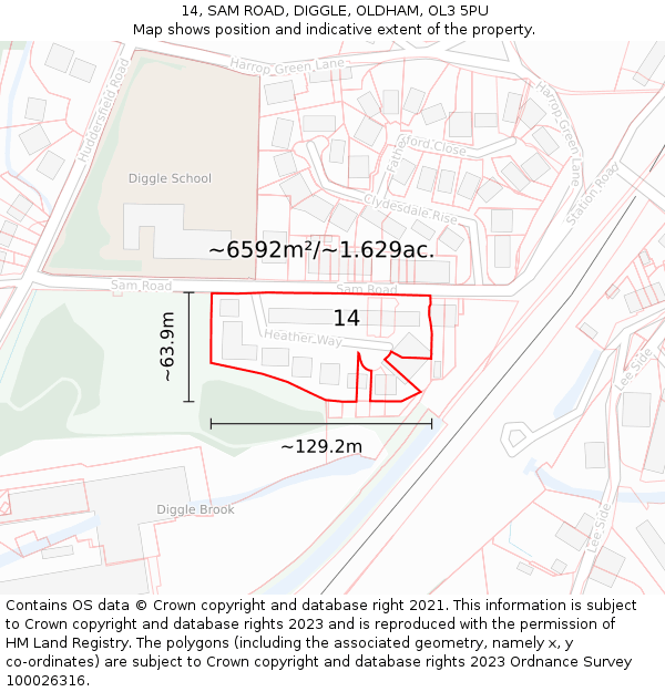 14, SAM ROAD, DIGGLE, OLDHAM, OL3 5PU: Plot and title map