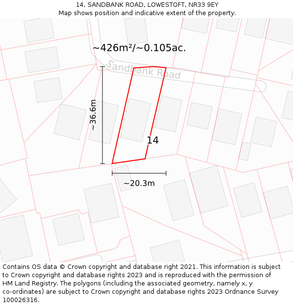 14, SANDBANK ROAD, LOWESTOFT, NR33 9EY: Plot and title map
