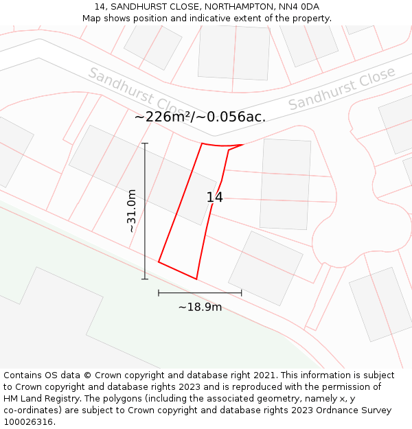 14, SANDHURST CLOSE, NORTHAMPTON, NN4 0DA: Plot and title map