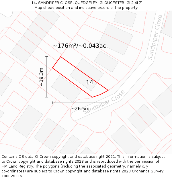 14, SANDPIPER CLOSE, QUEDGELEY, GLOUCESTER, GL2 4LZ: Plot and title map