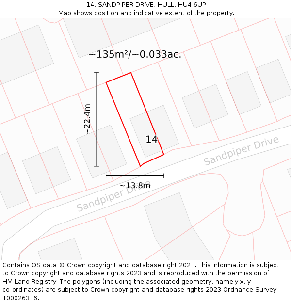 14, SANDPIPER DRIVE, HULL, HU4 6UP: Plot and title map