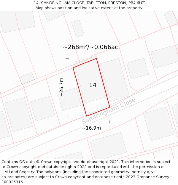 14, SANDRINGHAM CLOSE, TARLETON, PRESTON, PR4 6UZ: Plot and title map