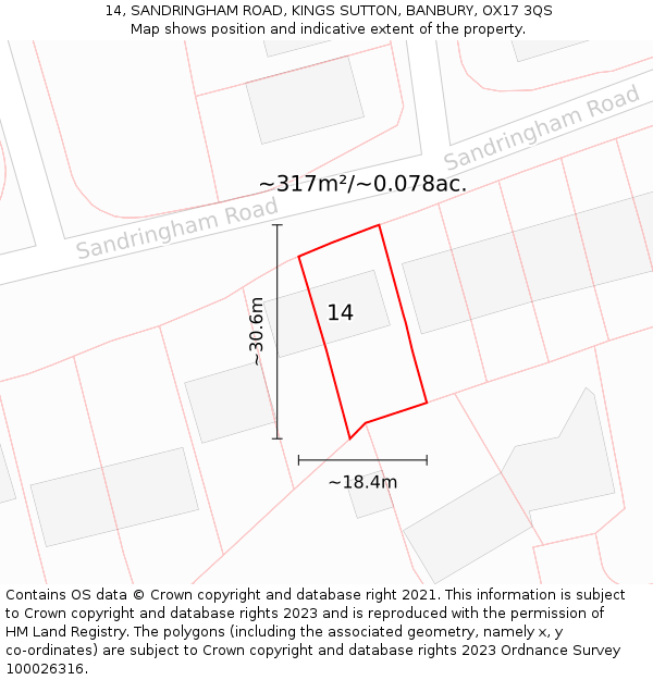 14, SANDRINGHAM ROAD, KINGS SUTTON, BANBURY, OX17 3QS: Plot and title map