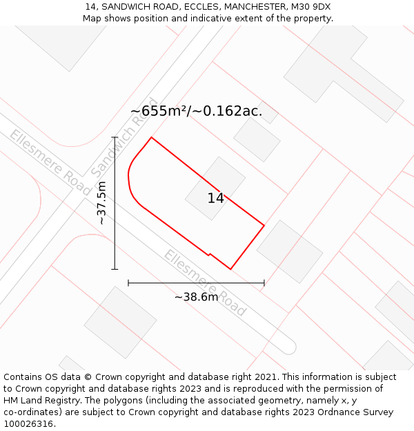 14, SANDWICH ROAD, ECCLES, MANCHESTER, M30 9DX: Plot and title map