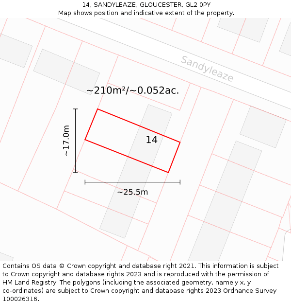 14, SANDYLEAZE, GLOUCESTER, GL2 0PY: Plot and title map
