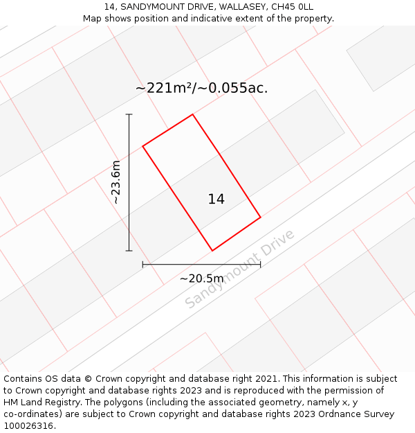 14, SANDYMOUNT DRIVE, WALLASEY, CH45 0LL: Plot and title map
