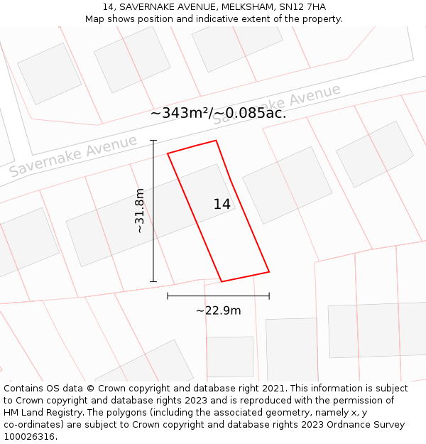 14, SAVERNAKE AVENUE, MELKSHAM, SN12 7HA: Plot and title map