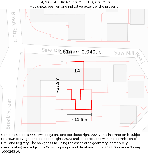 14, SAW MILL ROAD, COLCHESTER, CO1 2ZQ: Plot and title map