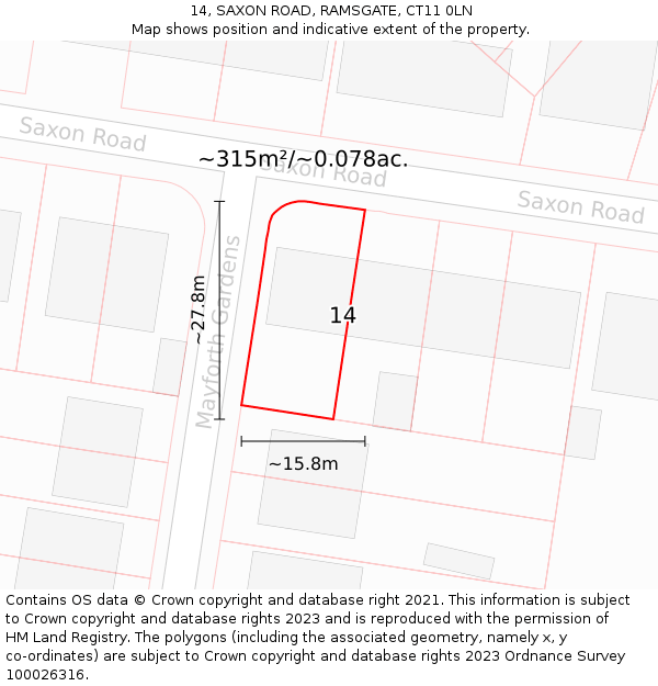 14, SAXON ROAD, RAMSGATE, CT11 0LN: Plot and title map