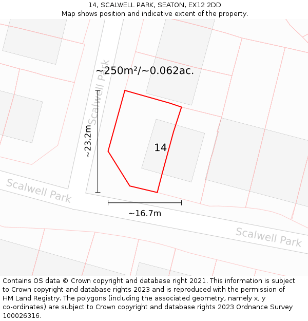 14, SCALWELL PARK, SEATON, EX12 2DD: Plot and title map