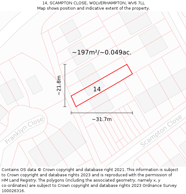 14, SCAMPTON CLOSE, WOLVERHAMPTON, WV6 7LL: Plot and title map