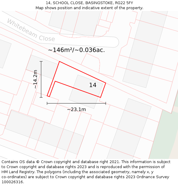 14, SCHOOL CLOSE, BASINGSTOKE, RG22 5FY: Plot and title map