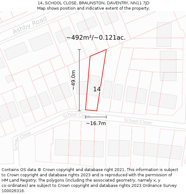 14, SCHOOL CLOSE, BRAUNSTON, DAVENTRY, NN11 7JD: Plot and title map