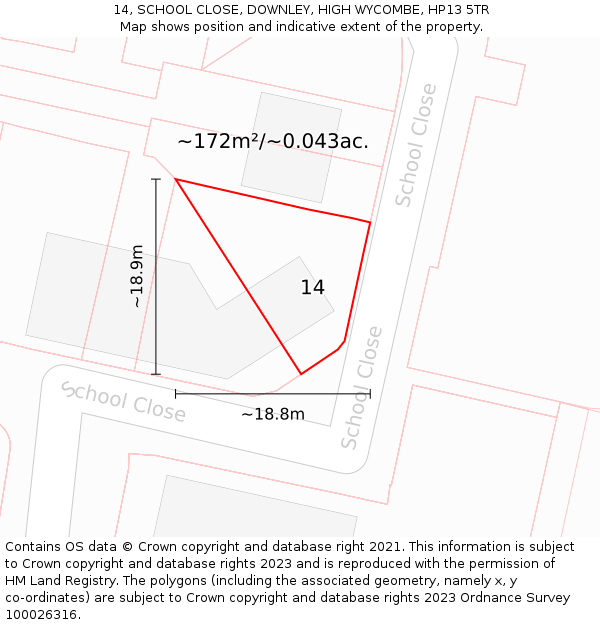 14, SCHOOL CLOSE, DOWNLEY, HIGH WYCOMBE, HP13 5TR: Plot and title map