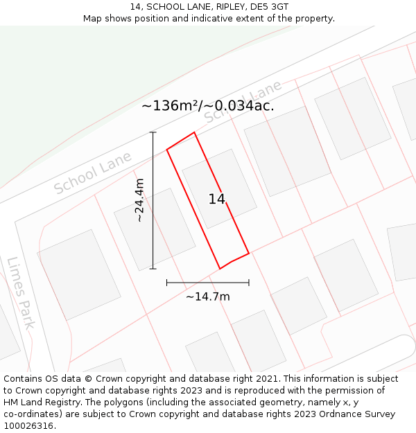14, SCHOOL LANE, RIPLEY, DE5 3GT: Plot and title map