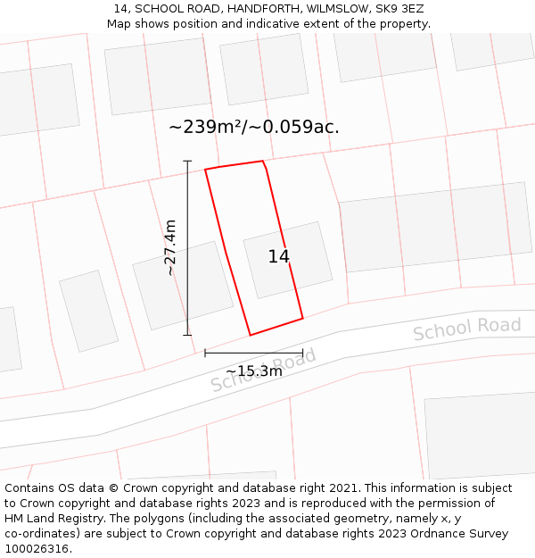 14, SCHOOL ROAD, HANDFORTH, WILMSLOW, SK9 3EZ: Plot and title map