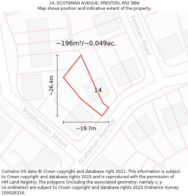 14, SCOTSMAN AVENUE, PRESTON, PR2 3BW: Plot and title map
