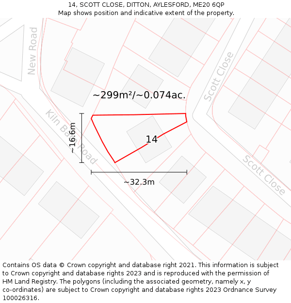 14, SCOTT CLOSE, DITTON, AYLESFORD, ME20 6QP: Plot and title map