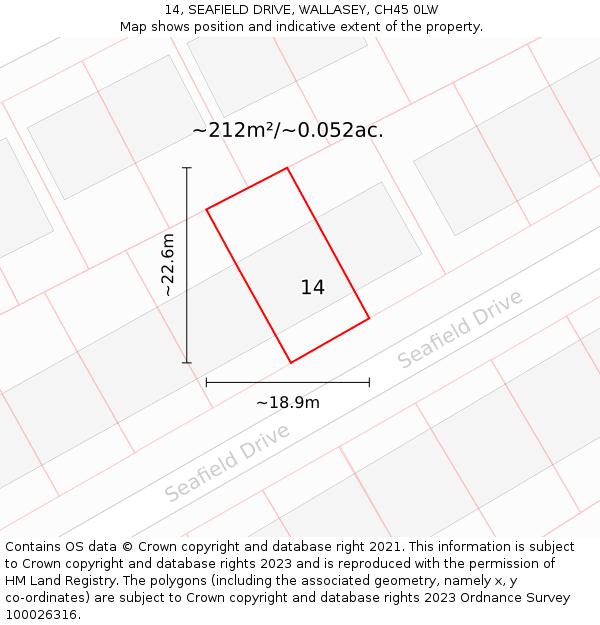 14, SEAFIELD DRIVE, WALLASEY, CH45 0LW: Plot and title map