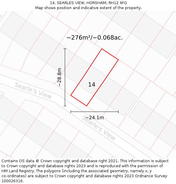 14, SEARLES VIEW, HORSHAM, RH12 4FG: Plot and title map
