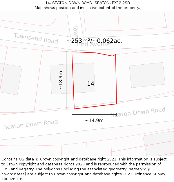 14, SEATON DOWN ROAD, SEATON, EX12 2SB: Plot and title map