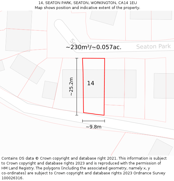 14, SEATON PARK, SEATON, WORKINGTON, CA14 1EU: Plot and title map