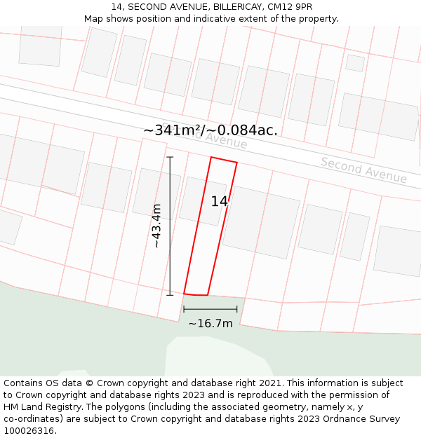 14, SECOND AVENUE, BILLERICAY, CM12 9PR: Plot and title map