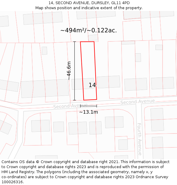 14, SECOND AVENUE, DURSLEY, GL11 4PD: Plot and title map