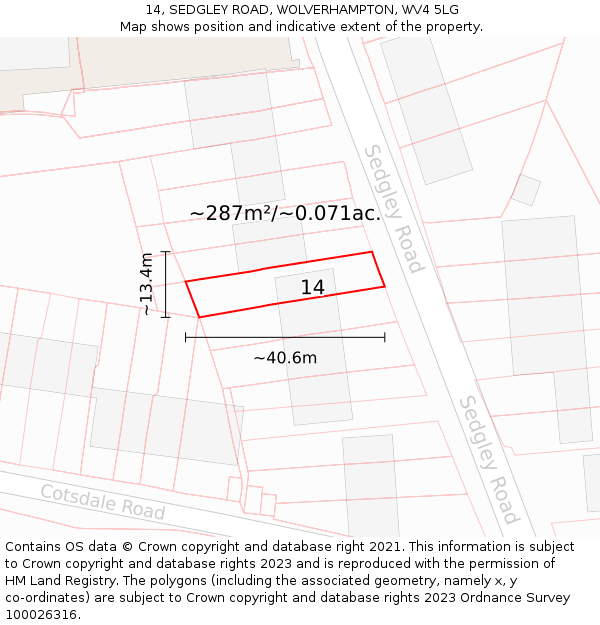 14, SEDGLEY ROAD, WOLVERHAMPTON, WV4 5LG: Plot and title map