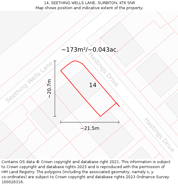 14, SEETHING WELLS LANE, SURBITON, KT6 5NR: Plot and title map