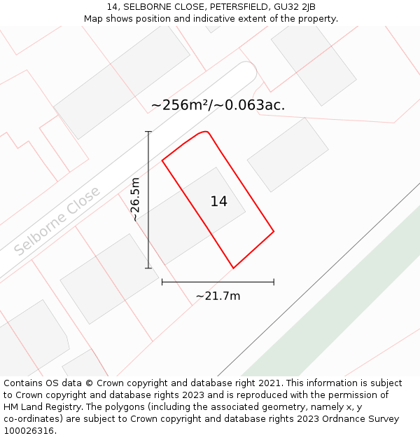 14, SELBORNE CLOSE, PETERSFIELD, GU32 2JB: Plot and title map