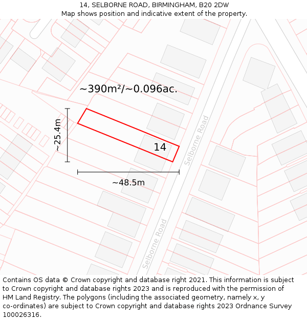 14, SELBORNE ROAD, BIRMINGHAM, B20 2DW: Plot and title map