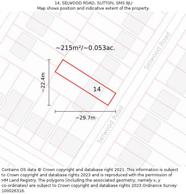 14, SELWOOD ROAD, SUTTON, SM3 9JU: Plot and title map