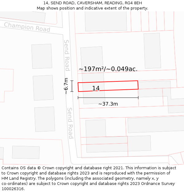 14, SEND ROAD, CAVERSHAM, READING, RG4 8EH: Plot and title map