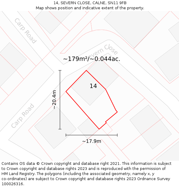 14, SEVERN CLOSE, CALNE, SN11 9FB: Plot and title map