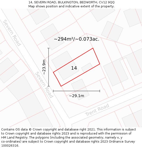 14, SEVERN ROAD, BULKINGTON, BEDWORTH, CV12 9QQ: Plot and title map