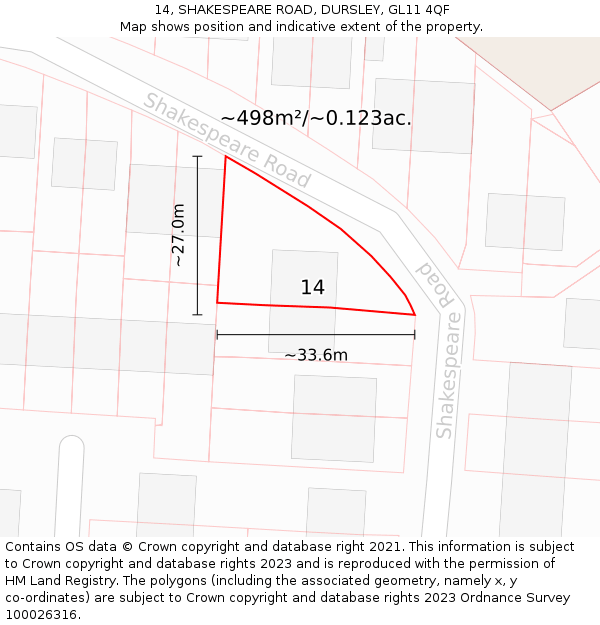 14, SHAKESPEARE ROAD, DURSLEY, GL11 4QF: Plot and title map