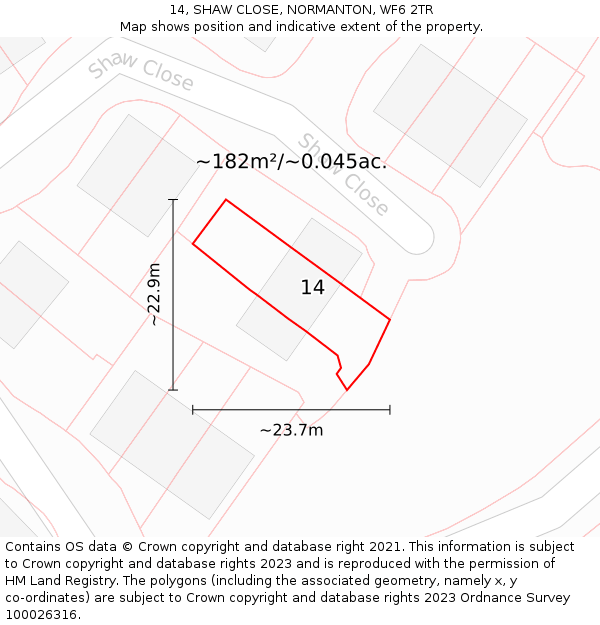 14, SHAW CLOSE, NORMANTON, WF6 2TR: Plot and title map